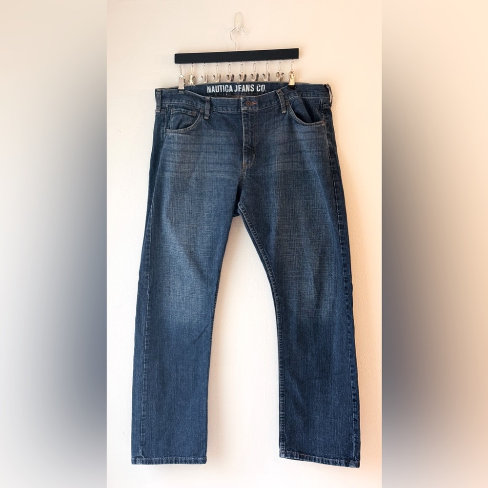Nautica Men's Boot-Cut Rigid Medium/Dark-Blue Denim Jeans 40x32